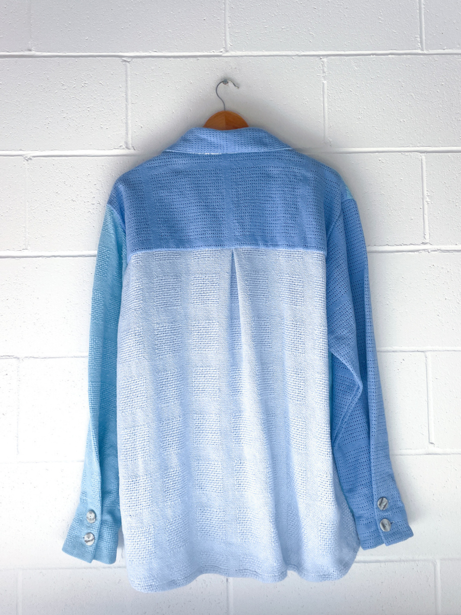 dusty upcycled blue long sleeve shirt byron bay
