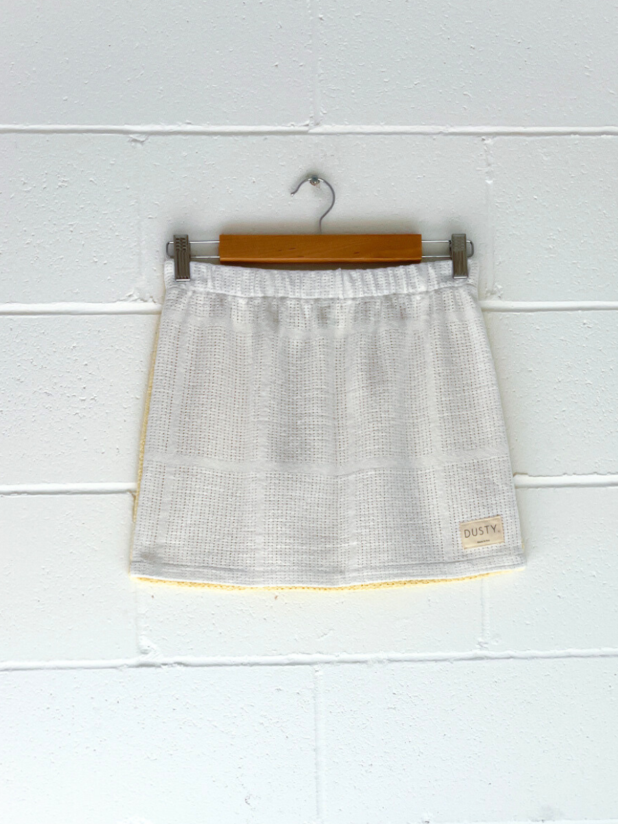 dusty upcycled reversible mini skirt yellow & white byron bay