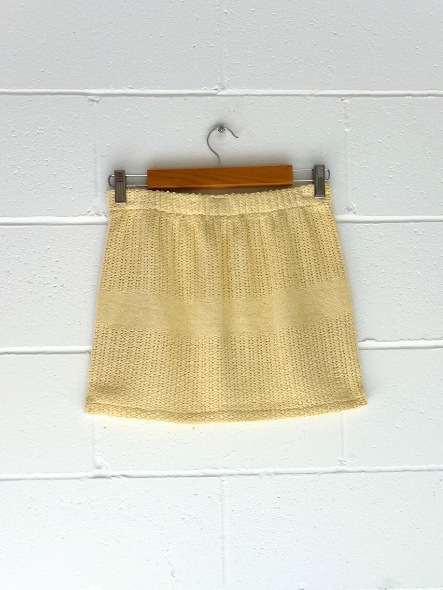 dusty upcycled reversible mini skirt yellow & white byron bay
