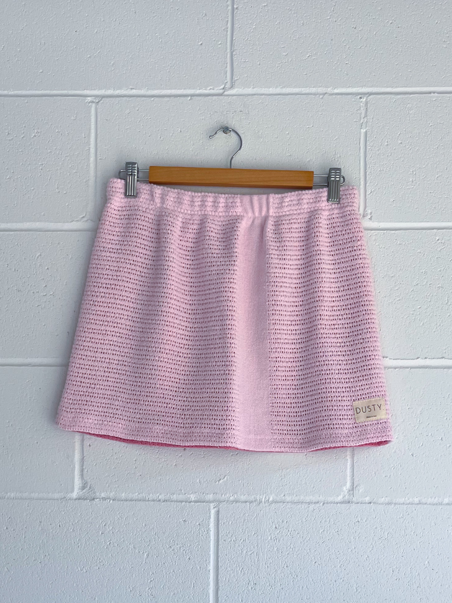 dusty upcycled pink reversible mini skirt
