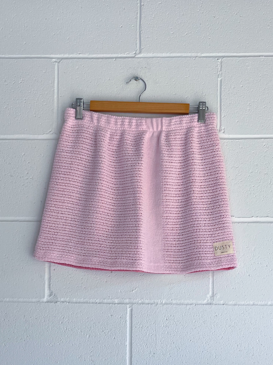 dusty upcycled pink reversible mini skirt