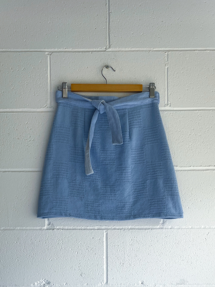 dusty upcycled blue wrap skirt
