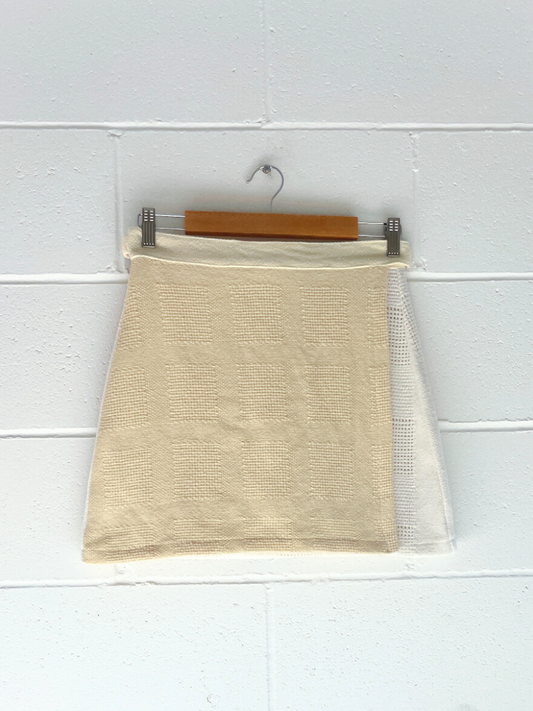dusty upcycled wrap mini skirt cream & white byron bay