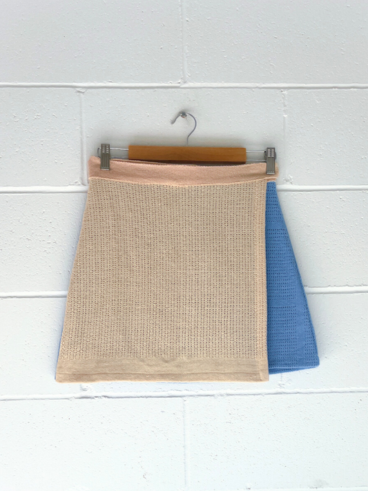 dusty upcycled wrap skirt blue & beige byron bay