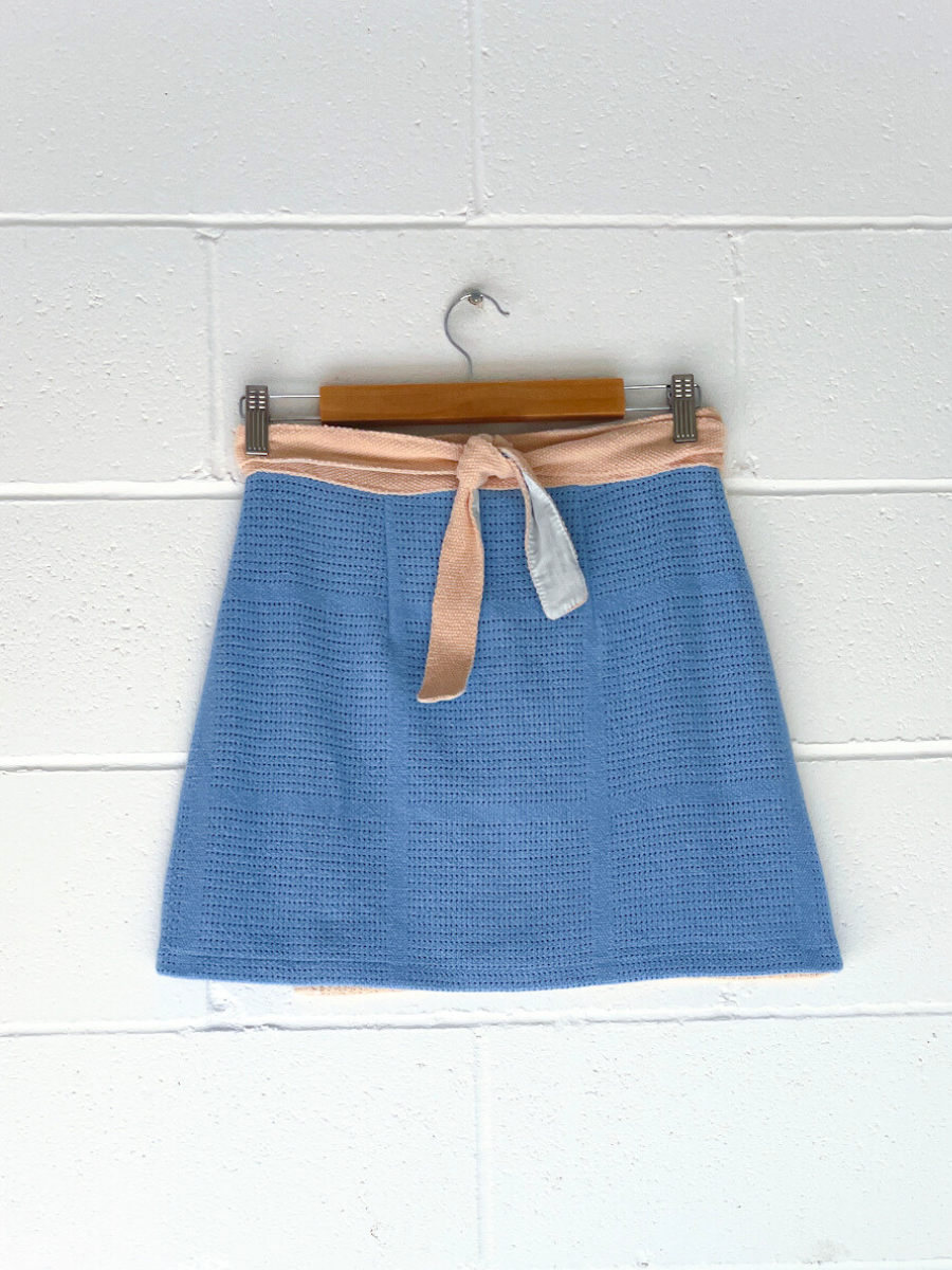 dusty upcycled wrap skirt blue & beige byron bay