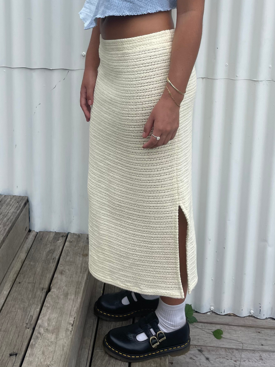 Dusty upcycled  yellow midi skirt