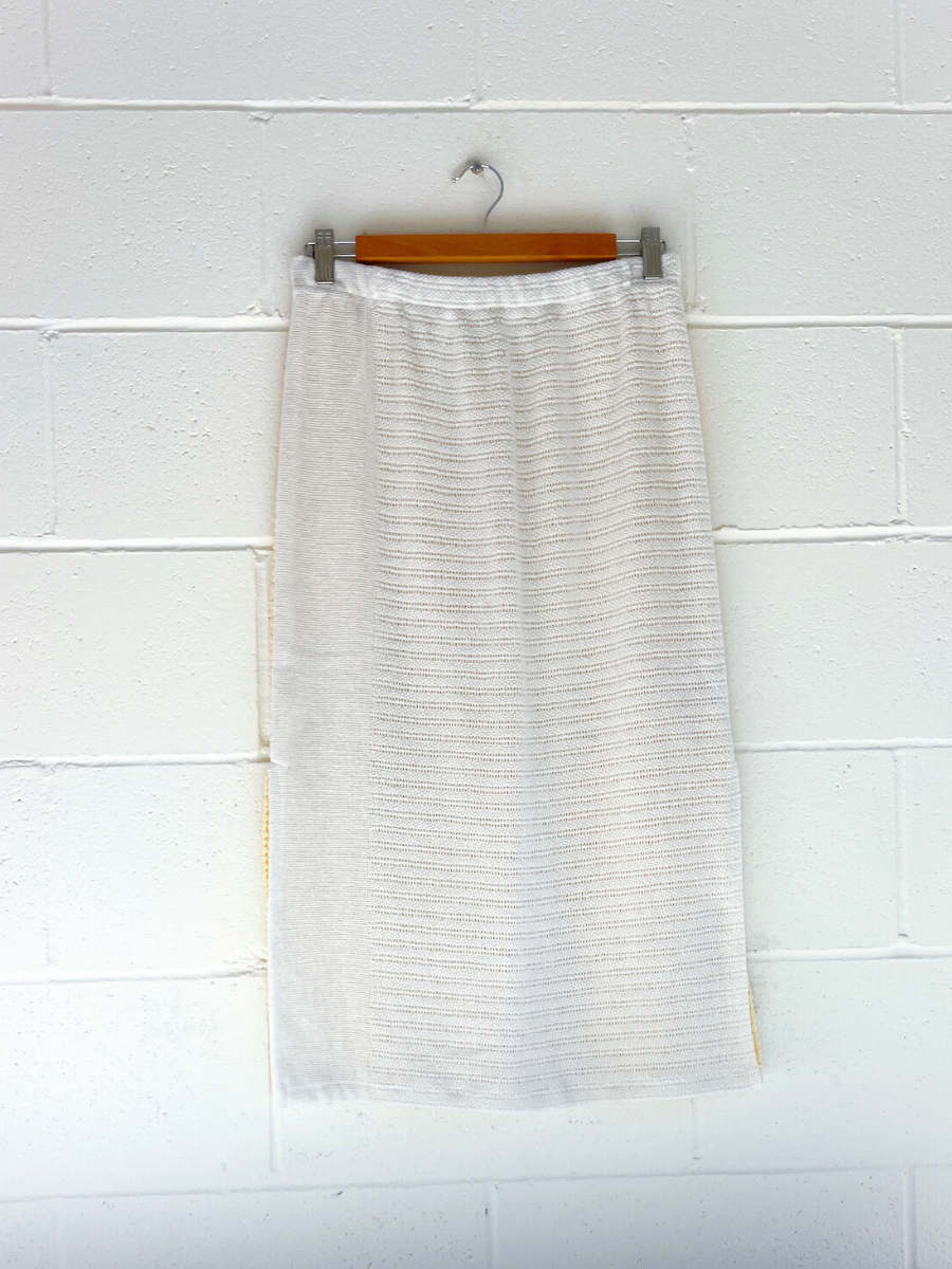 dusty upcycled white & yellow midi skirt byron bay