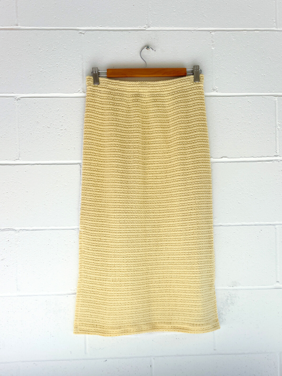 dusty upcycled white & yellow midi skirt byron bay