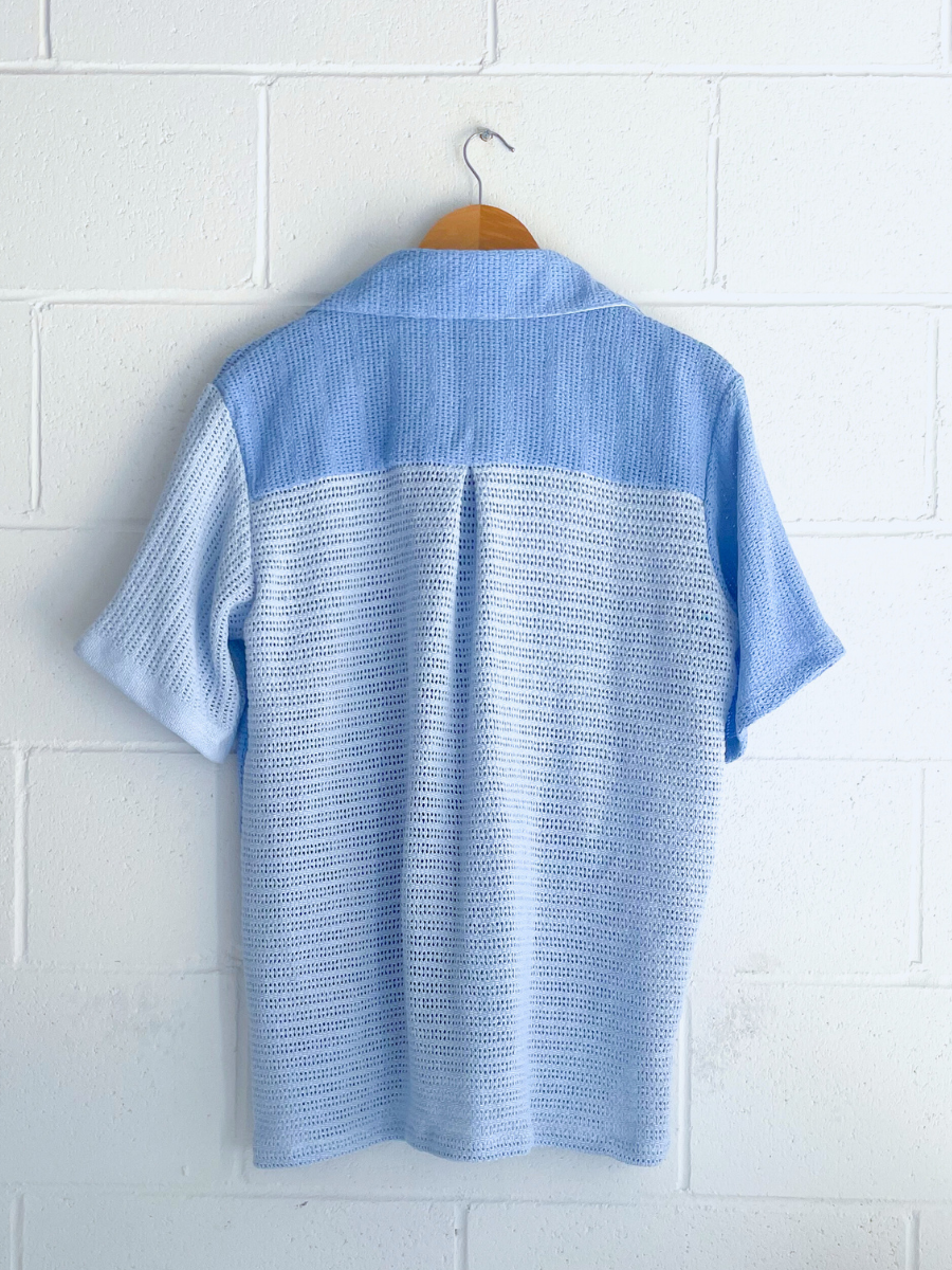 Dusty upcycled blue unisex shirt made in byron bay