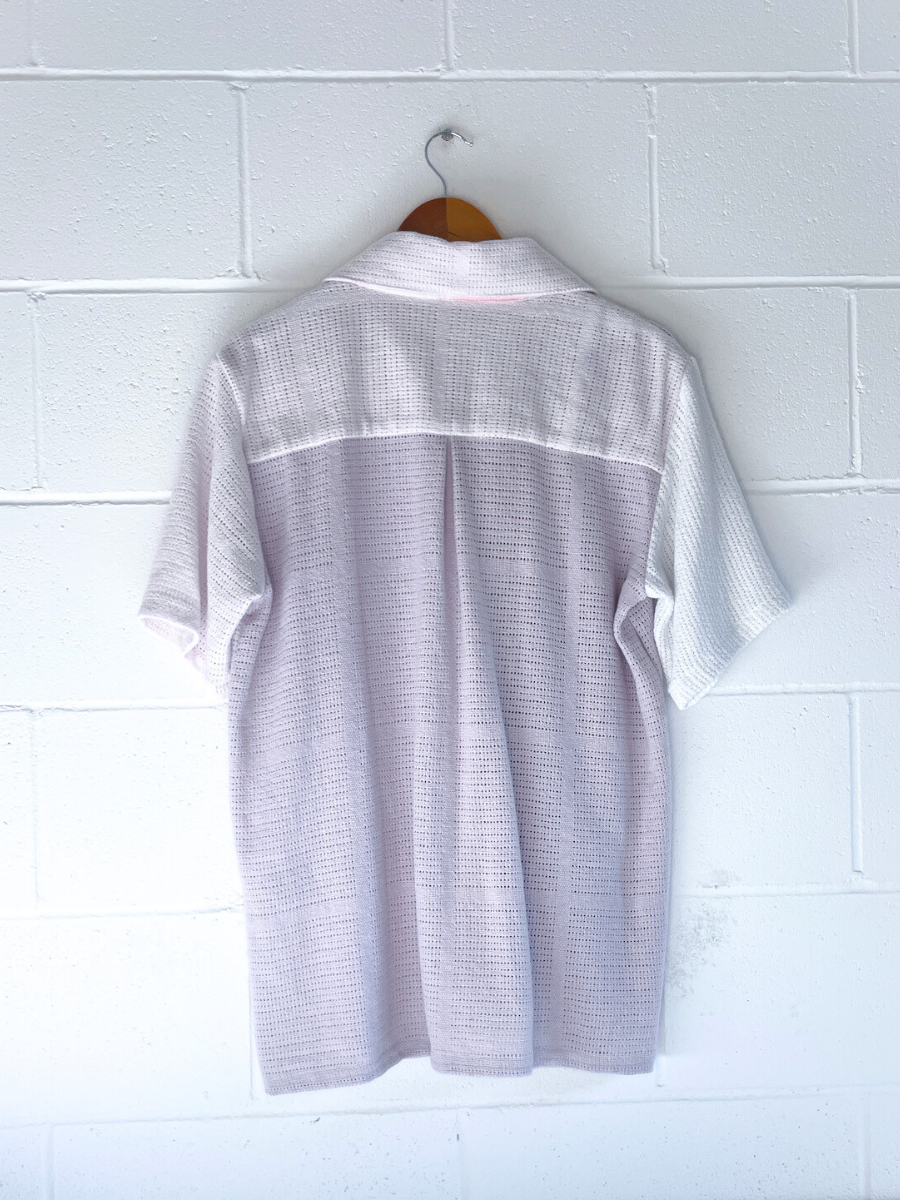dusty upcycled purple short sleeve shirt