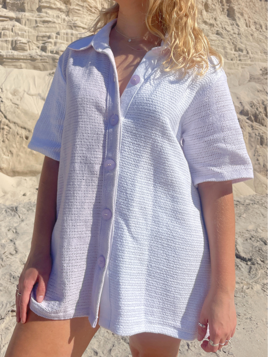 dusty upcycled unisex purple & white  shirt byron bay