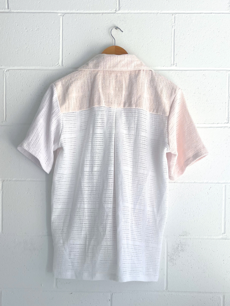 Dusty upcycled unisex shirt pink white neautral made in Byron Bay