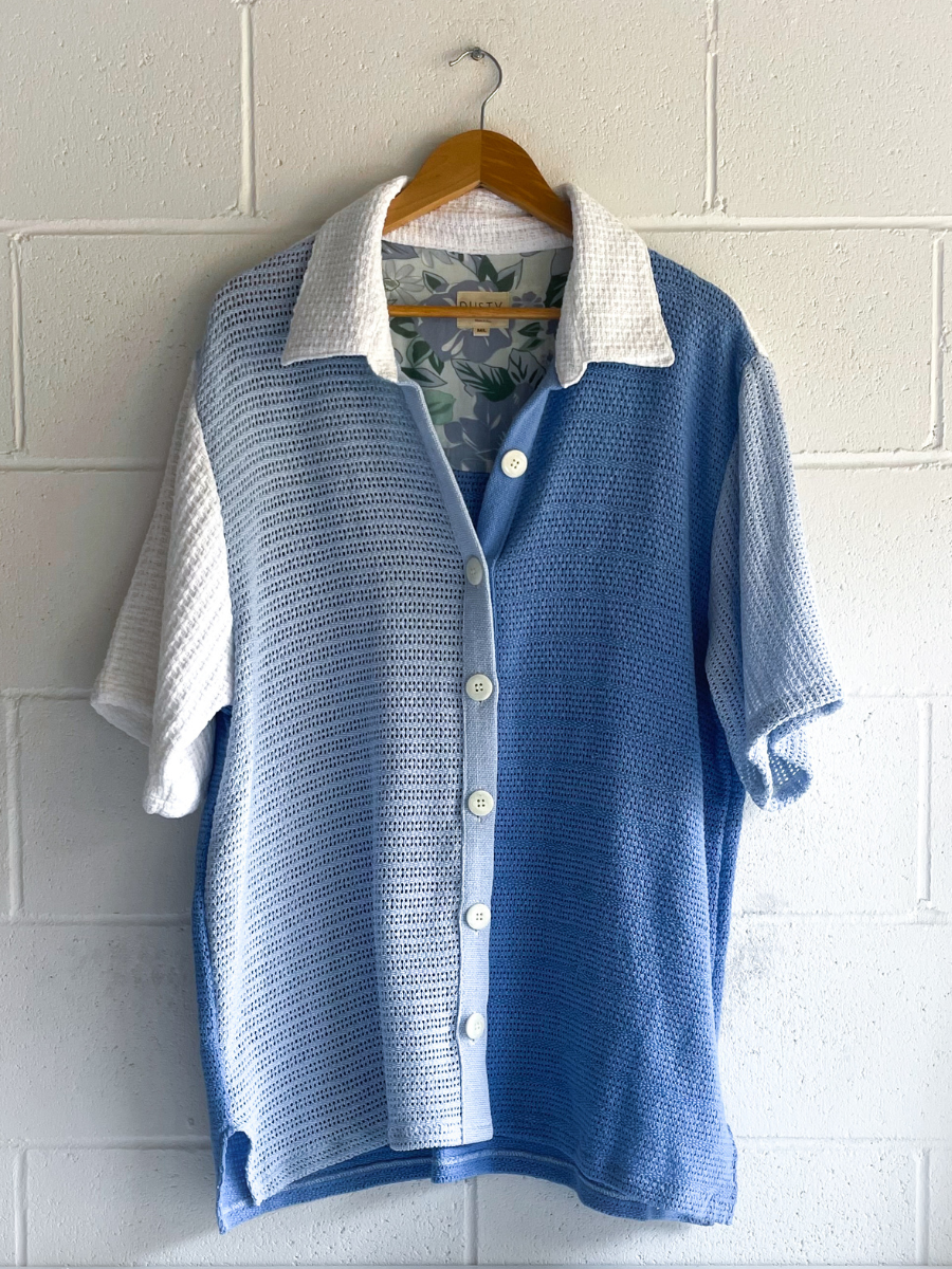 dusty upcycled unisex blue shirt
