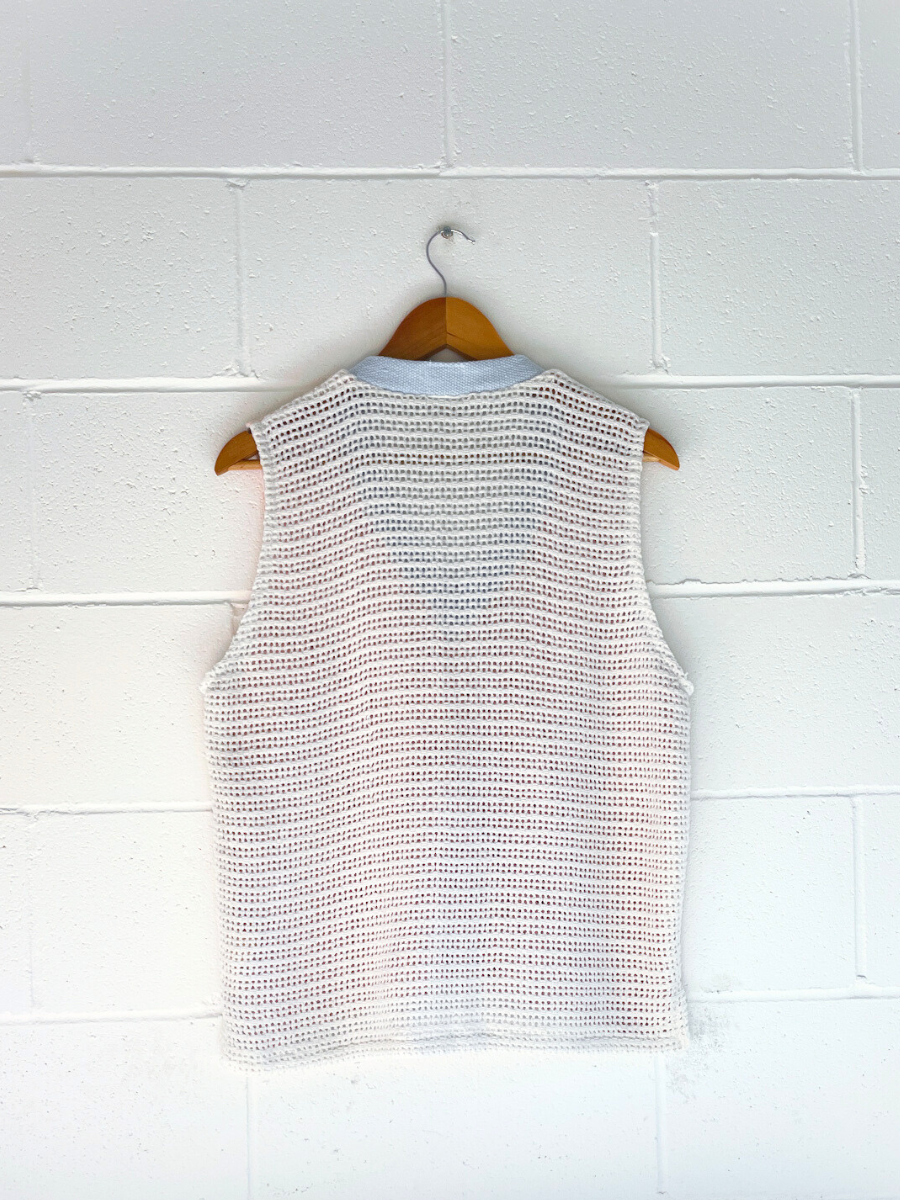 dusty upcycled pink, white & blue vest byron bay