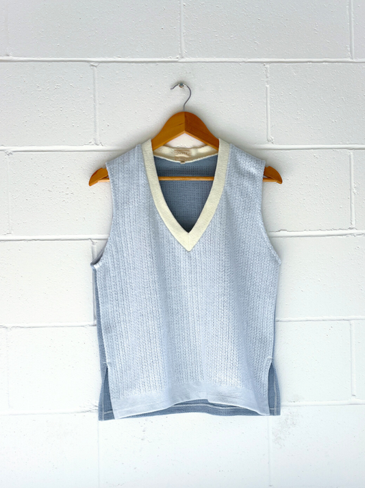 dusty upcycled blue vest byron bay