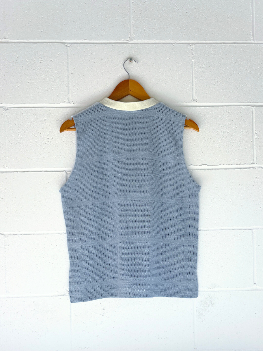 dusty upcycled blue vest byron bay