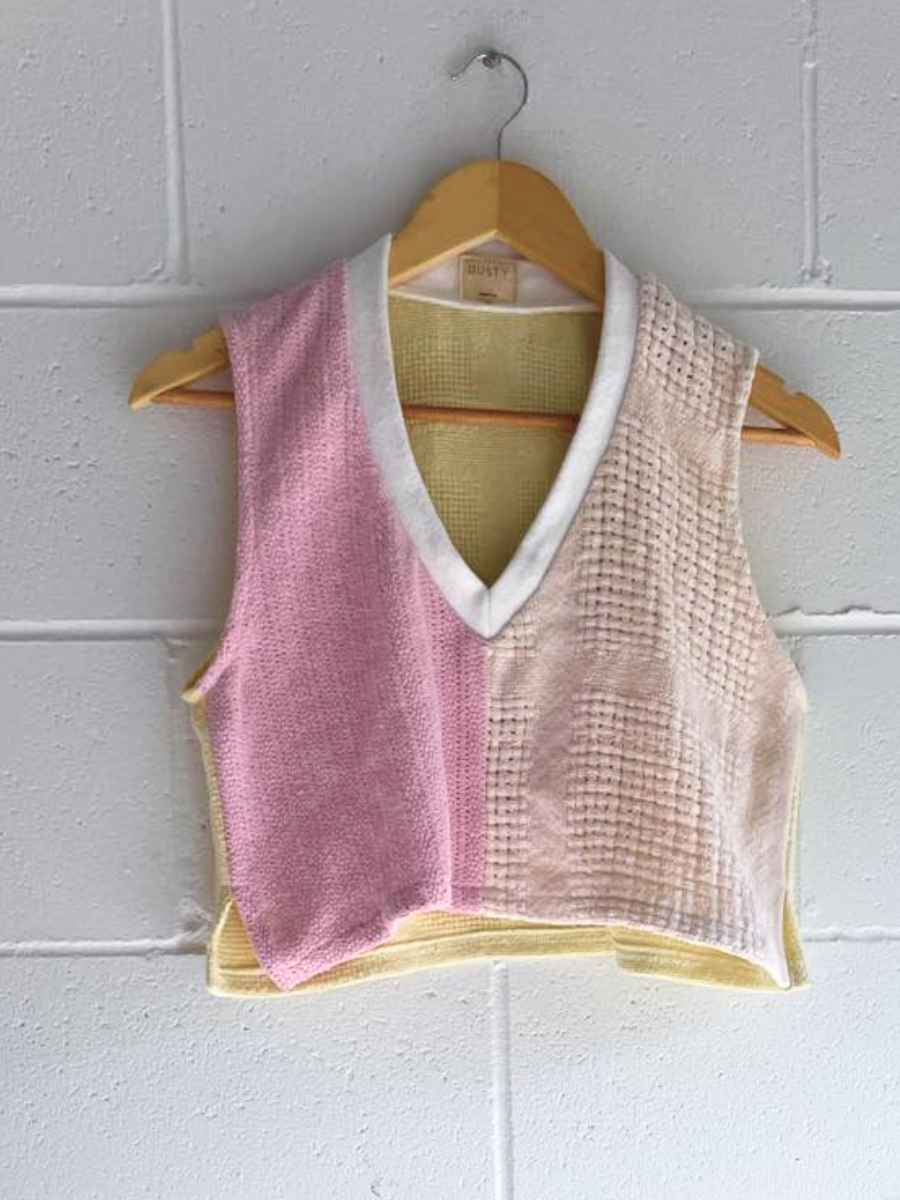 dusty upcycled pink & yellow vest