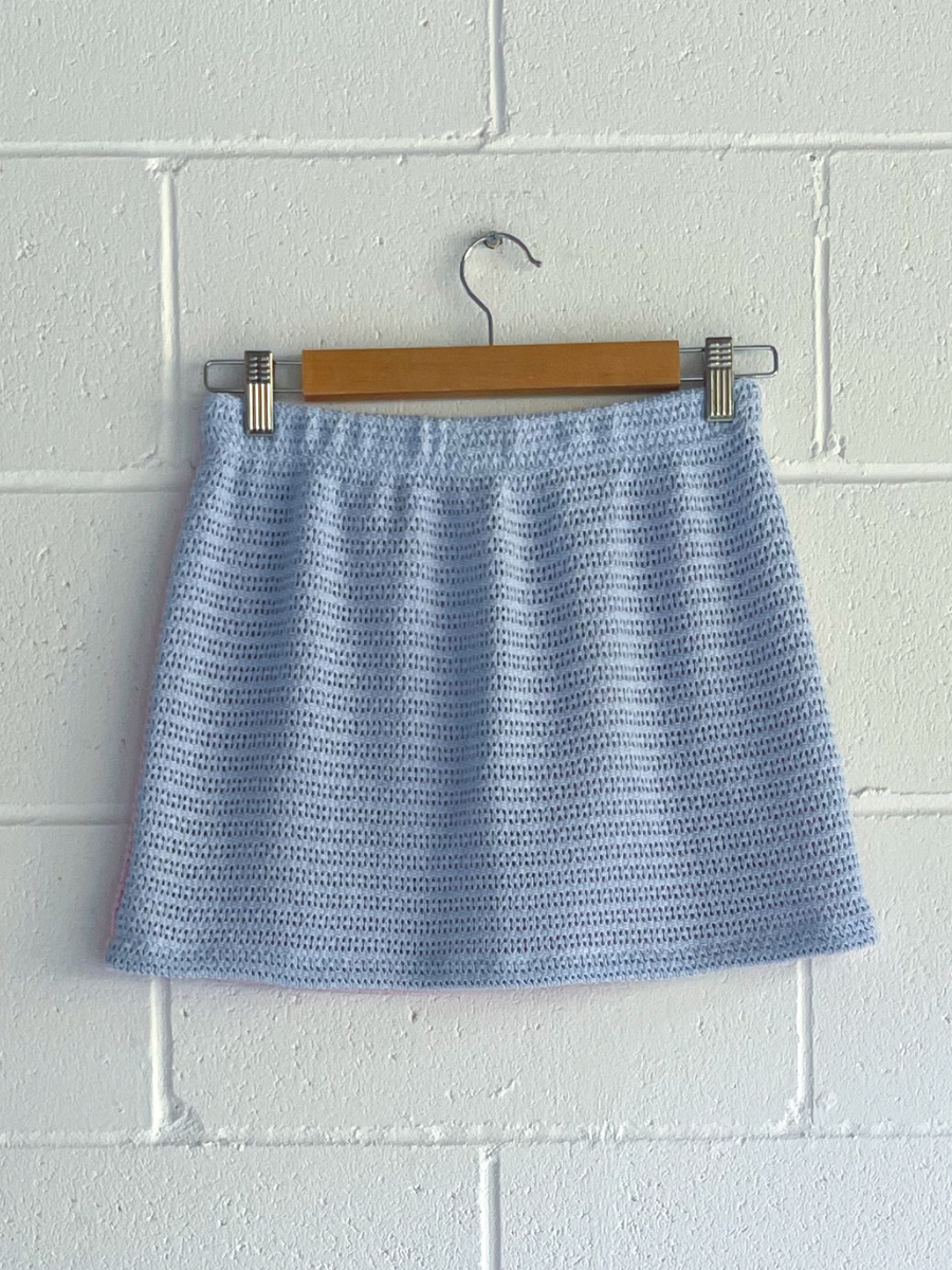 Dusty upcycled pink & blue reversible skirt