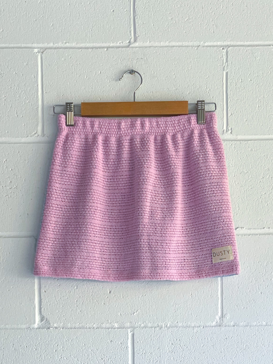 Dusty upcycled pink & blue reversible skirt