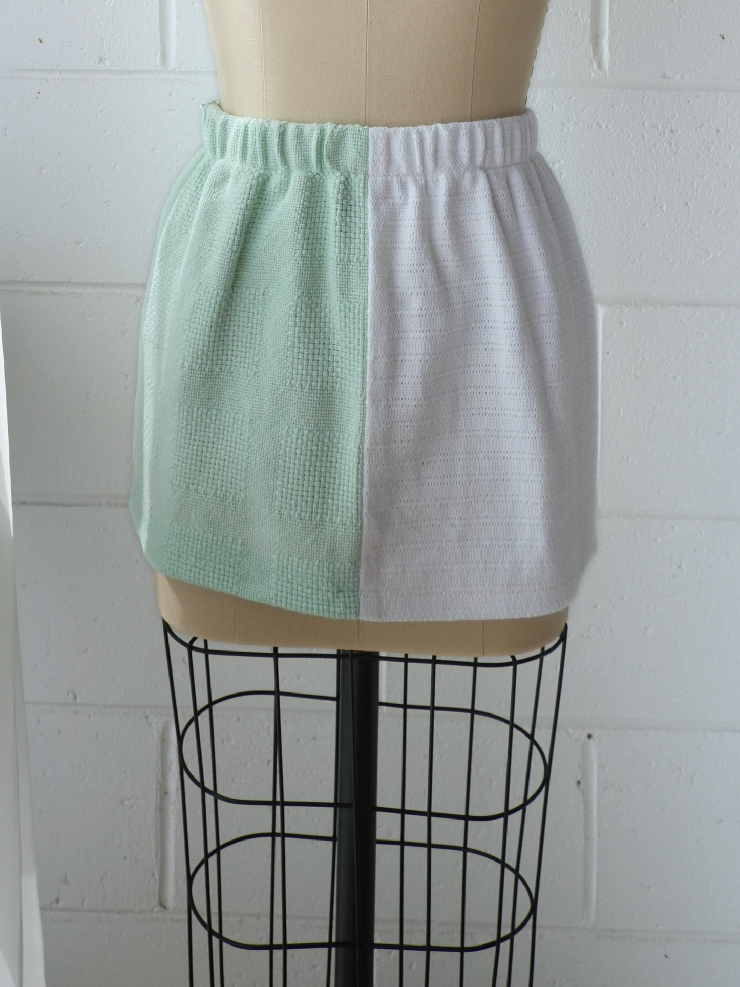 reversible mint green & white mini skirt. handmade in Byron bay upcycled from 100% cotton blankets sustainable fashion 