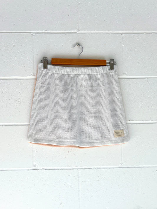 dusty upcycled reversible mini skirt white & beige
