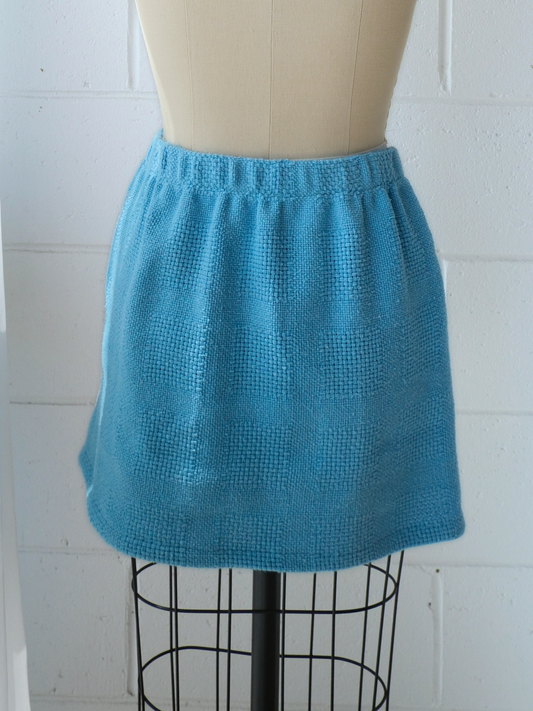 reversible mint blue & white mini skirt. handmade in Byron bay upcycled from 100% cotton blankets sustainable fashion 