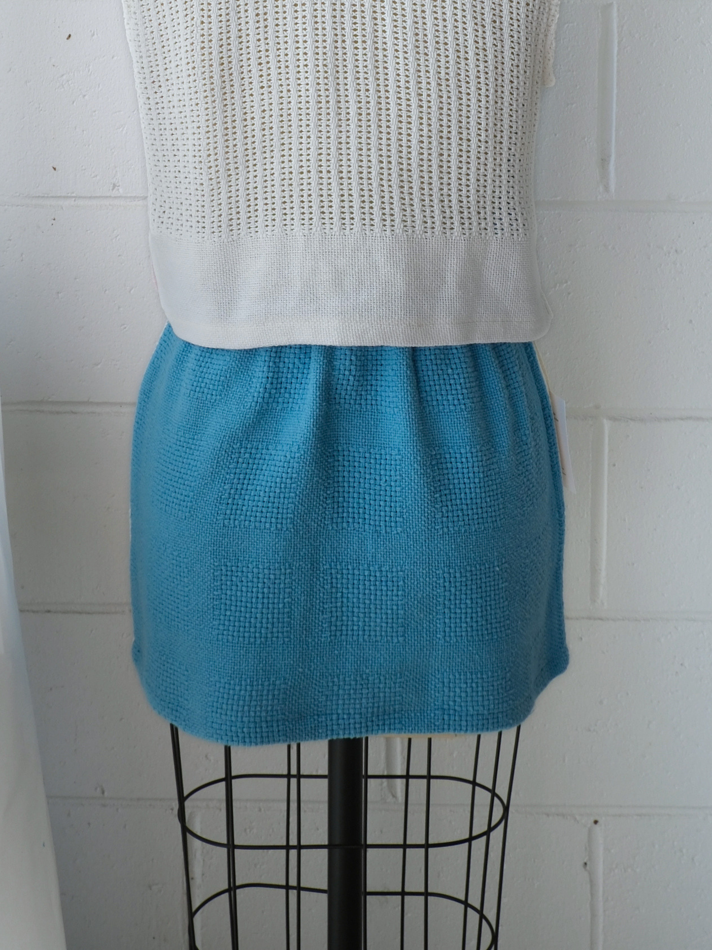 reversible mint blue & white mini skirt. handmade in Byron bay upcycled from 100% cotton blankets sustainable fashion 