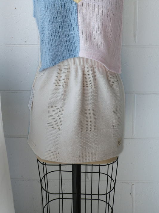 reversible mint blue & white mini skirt. handmade in Byron bay upcycled from 100% cotton blankets sustainable fashion 