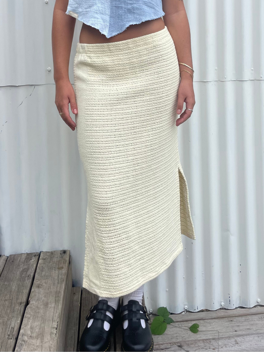 Dusty upcycled yellow midi skirt
