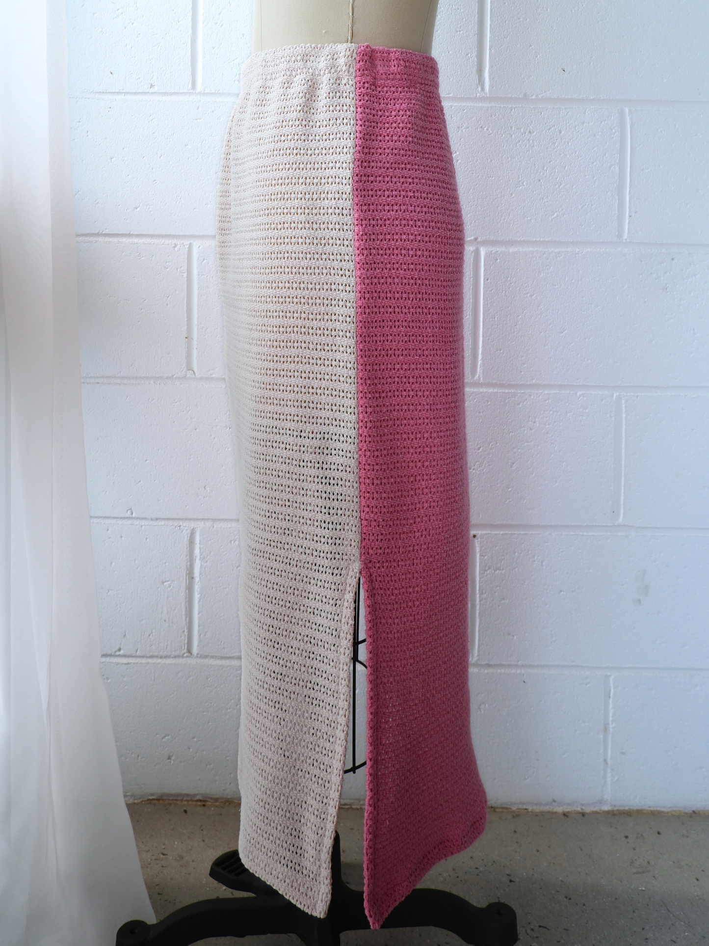 Reversible pink & peach midi skirt, handmade in Byron bay upcycled from 100% cotton blankets sustainable fashion 