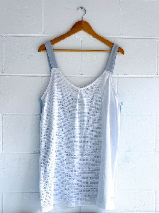 dusty upcycled blue & white mini dress byron bay 