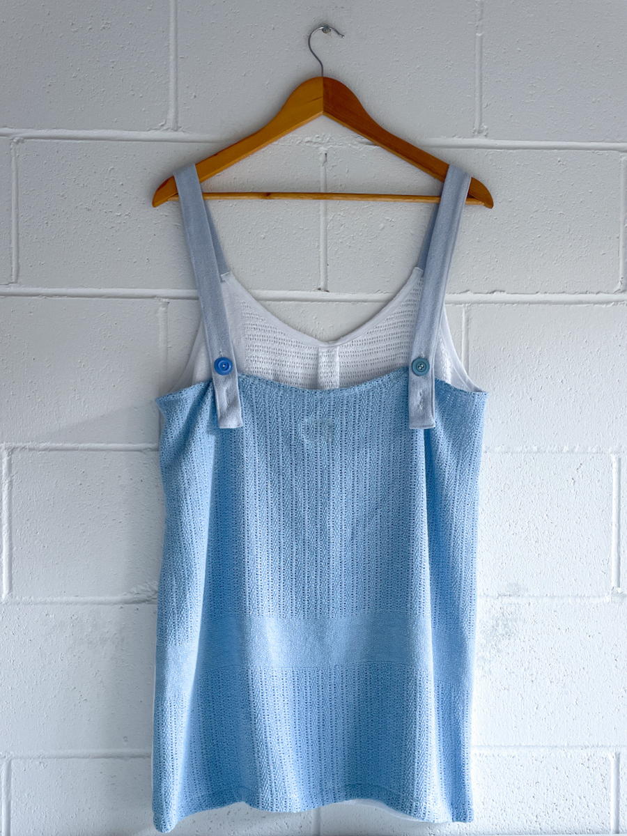 dusty upcycled blue & white mini dress byron bay 