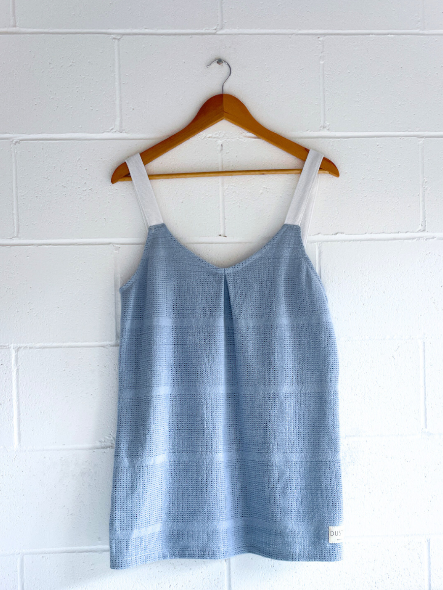 dusty upcycled blue mini dress byron bay 
