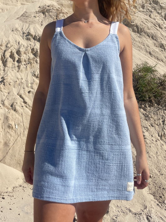 dusty upcycled blue mini dress byron bay  