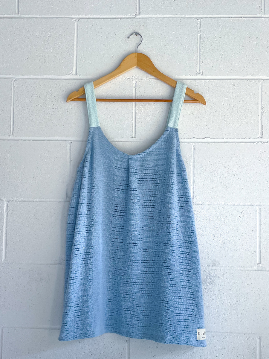 Dusty upcycled blue mini dress