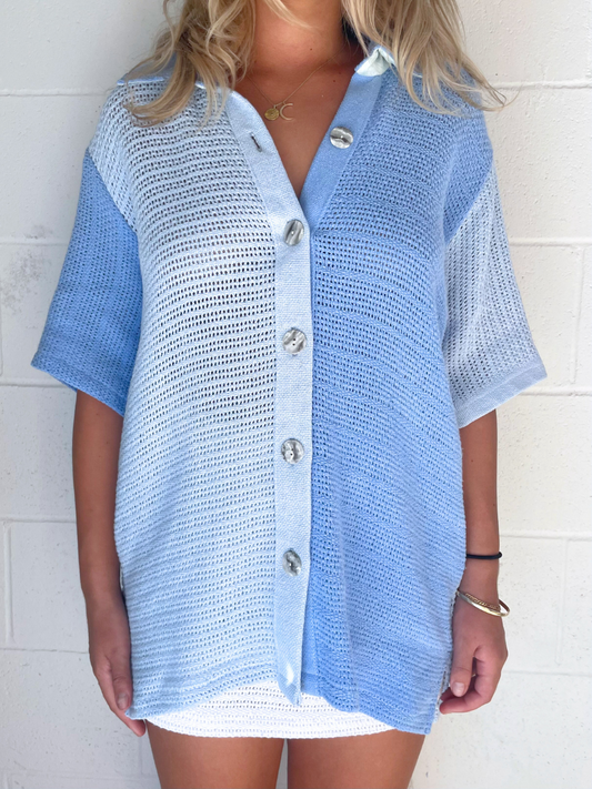 Dusty upcycled blue unisex shirt made in byron bay