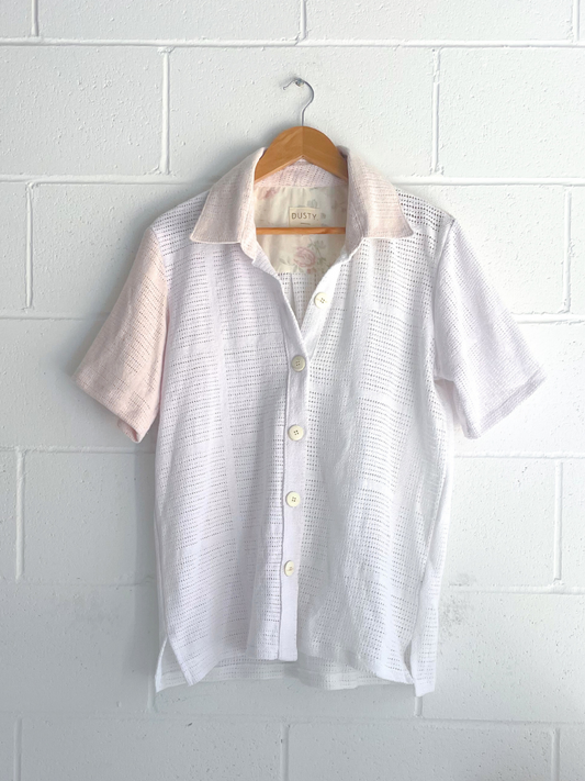 Dusty upcycled unisex shirt pink white neautral made in Byron Bay