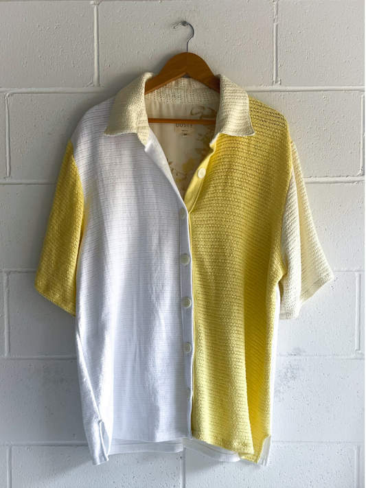 dusty upcycled shirt white & yellow