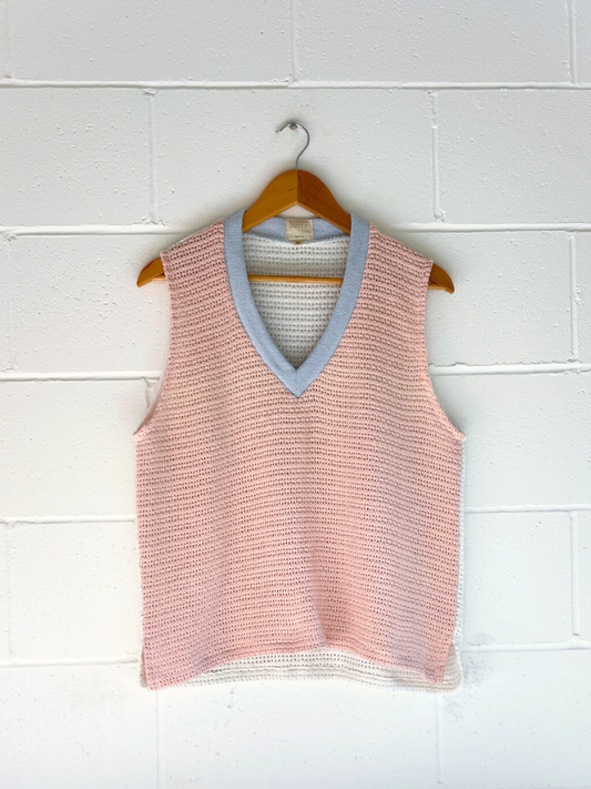 dusty upcycled pink, white & blue vest byron bay 