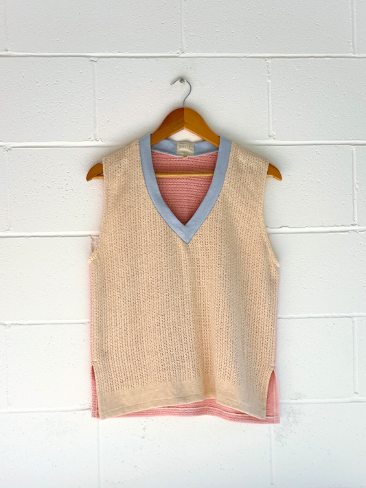 dusty upcycled pink & beige vest byron bay