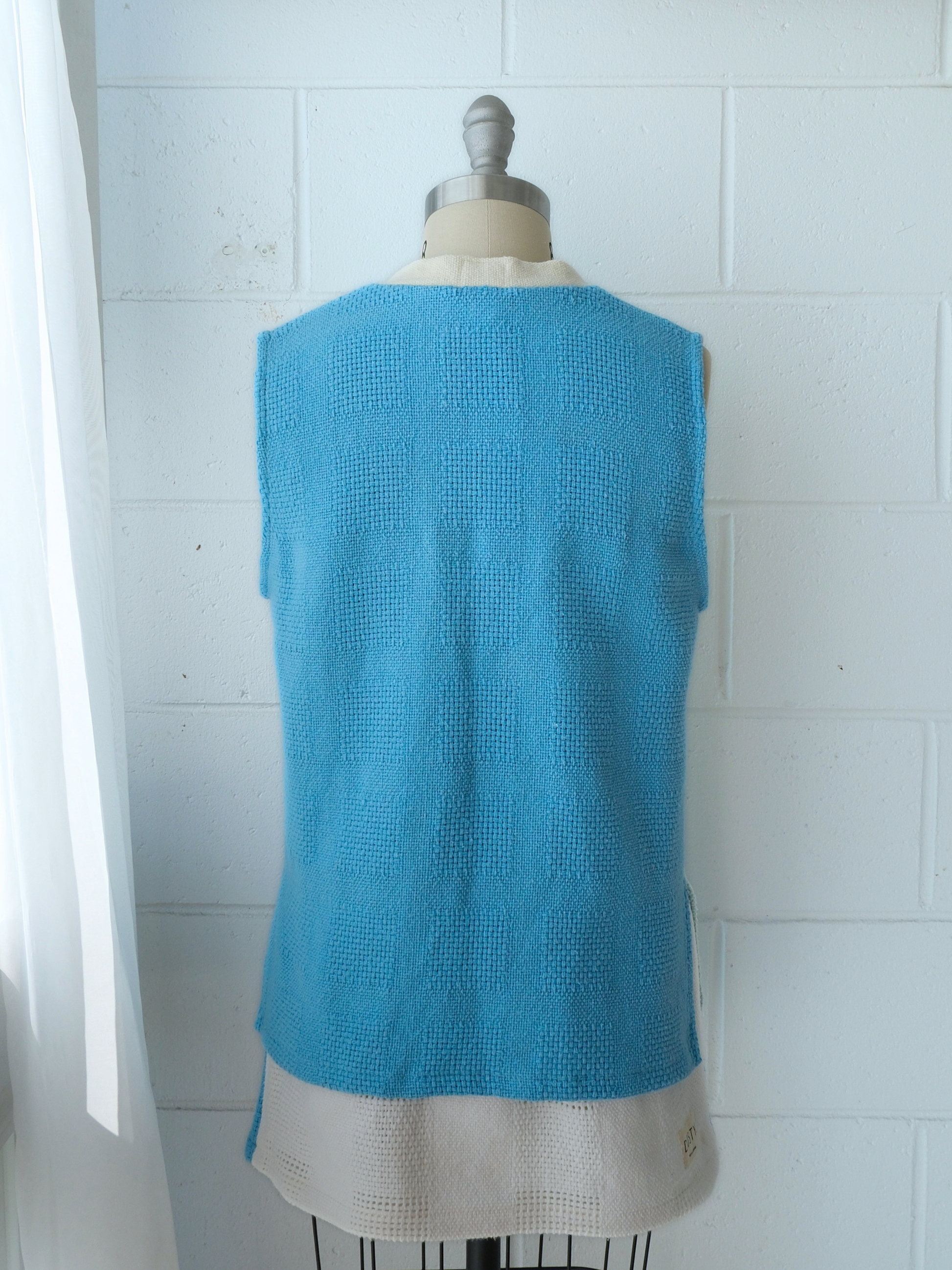 blue v neck knitted vest top 100% cotton recycled blankets handmade made in australia